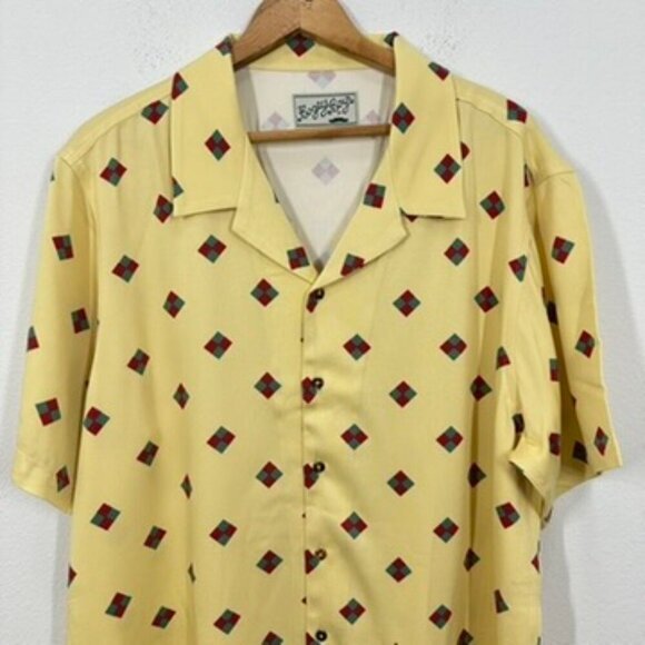 Bogey Boys Yellow Button Up Short Sleeve Retro Geometric Print Casual Golf Shirt - Picture 2 of 7